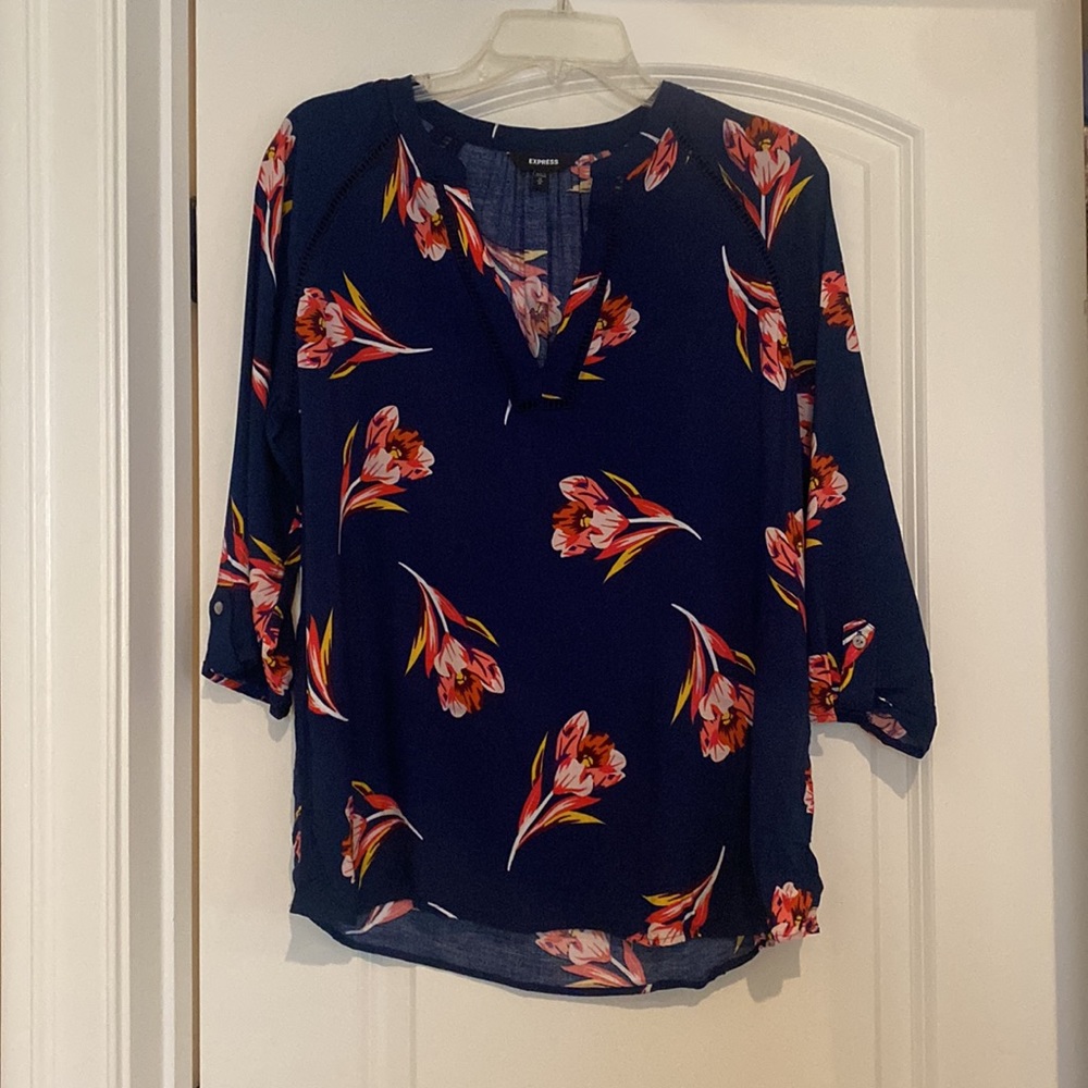 Express Dark Blue Floral Blouse